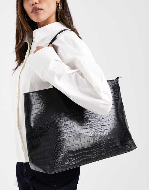 Glamorous – Czarna duża torba typu tote we wzór skóry krokodyla