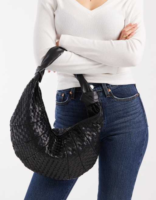 Glamorous – Czarna zaokrąglona pleciona torebka na ramię , 4 z 4