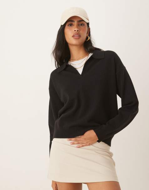 Glamorous polo knit jumper in black