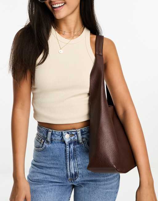 Glamorous – Czekoladowobrązowa torba typu tote z poliuretanu, 4 z 4