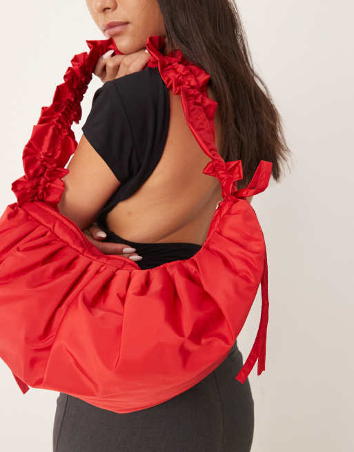 Glamorous – Czerwona marszczona torebka crossbody z nylonu , 2 z 4