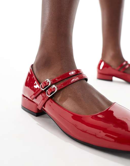 Glamorous – Czerwone lakierowane buty typu Mary Jane z podwójnymi paskami, 2 z 4