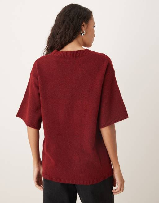Glamorous – Czerwony dzianinowy top z krótkimi rękawami, 2 z 4