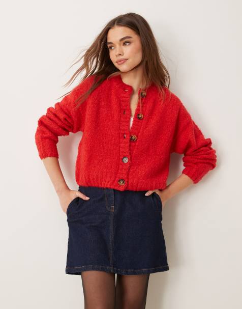 Glamorous chunky boxy crop knit cardigan in red