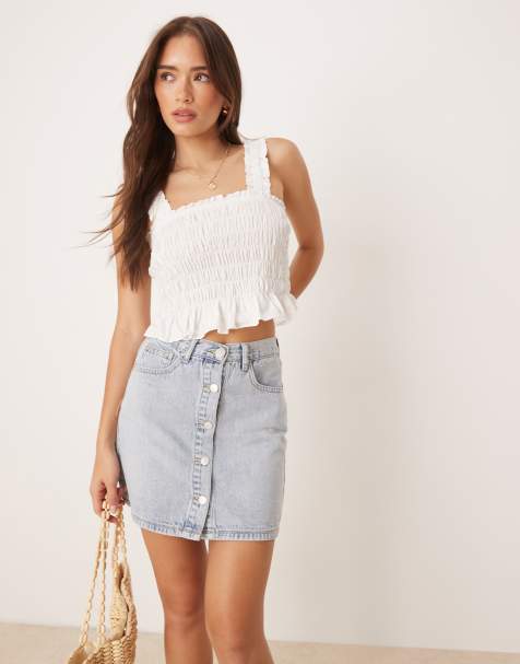Glamorous Denim button mini skirt in light bleach stonewash
