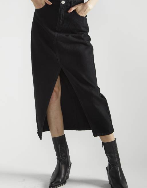 Glamorous Denim centre-split maxi-skirt in washed black, 3 of 4