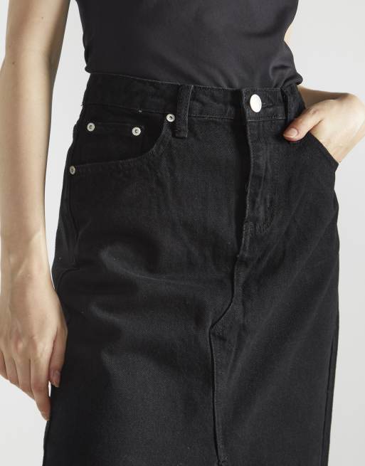 Glamorous Denim centre-split maxi-skirt in washed black, 4 of 4