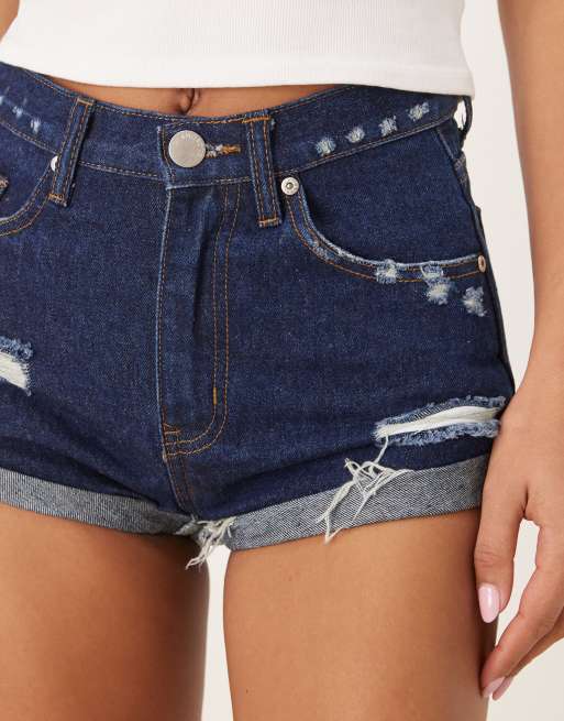 Glamorous Denim distressed shorts in dark blue, 3 of 5