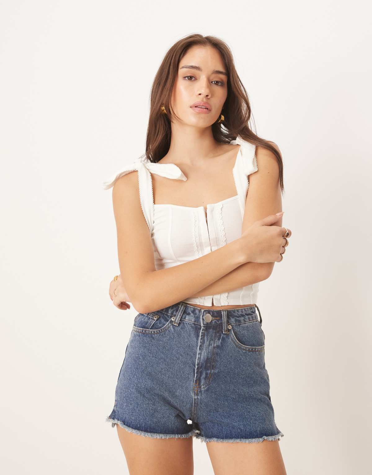 Glamorous Denim low rise shorts in mid stonewash