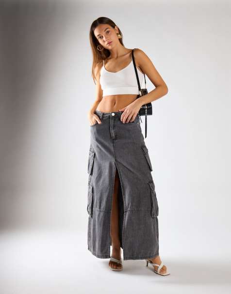 Glamorous Denim maxi skirt in grey wash - view 1