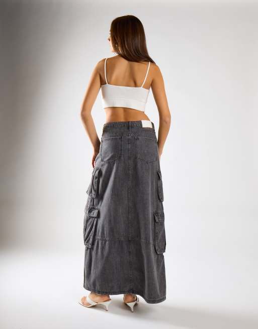Glamorous Denim maxi skirt in grey wash, 2 of 4
