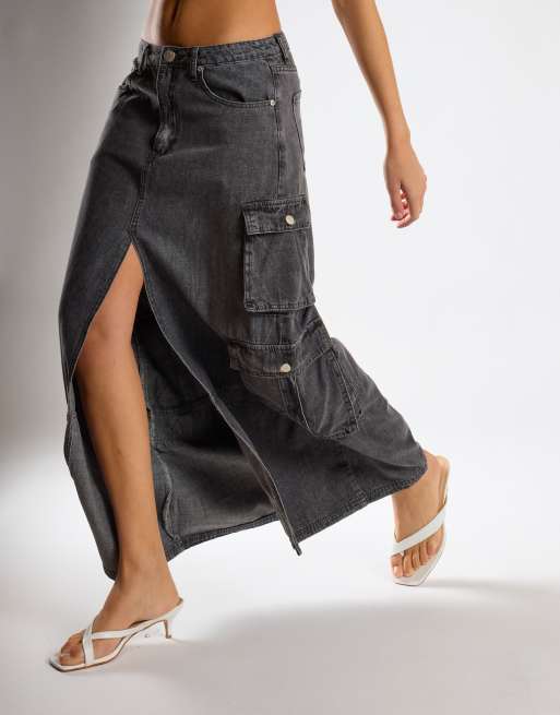 Glamorous Denim maxi skirt in grey wash, 3 of 4