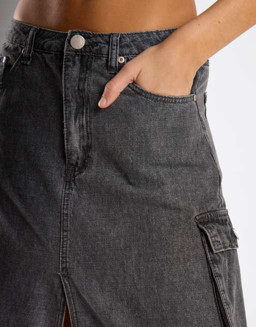 Glamorous Denim maxi skirt in grey wash, 4 of 4