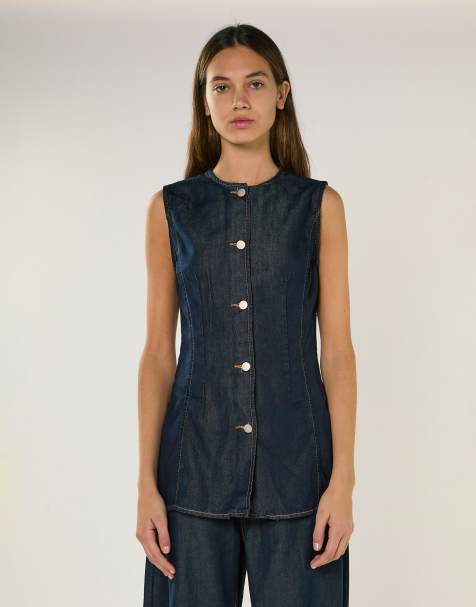 Glamorous Denim sleeveless blouse in dark indigo
