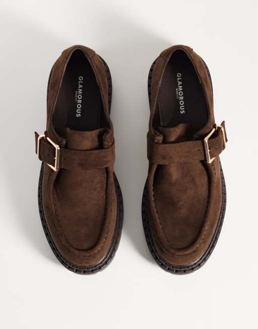 Glamorous derby shoes with buckle in chocolate suedette, 3 of 4