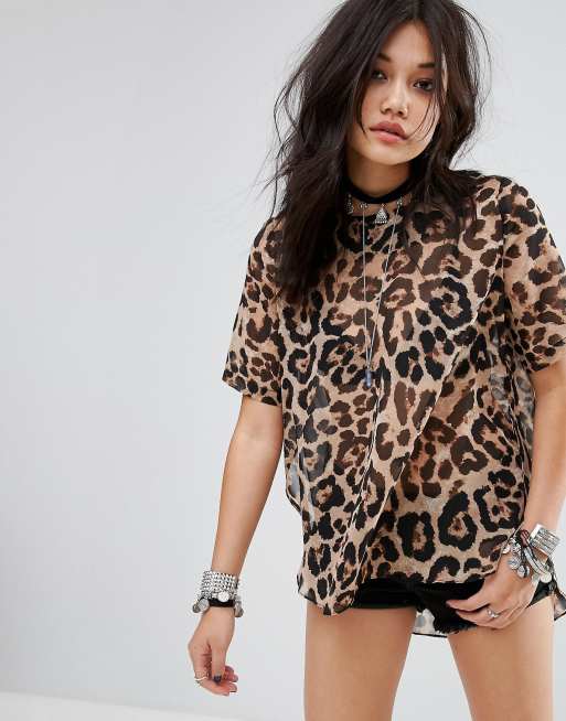 Sheer leopard store print top