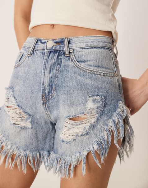Glamorous distressed denim shorts in antique wash