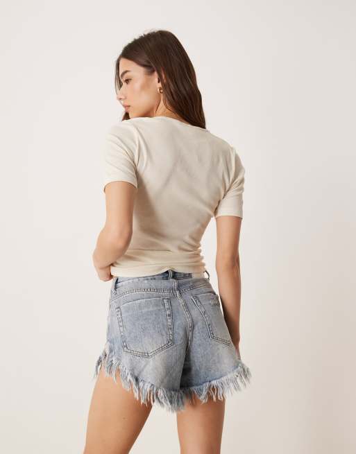 Glamorous distressed denim shorts in antique wash, 5 of 5