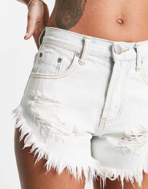 Glamorous distressed high rise denim shorts in bleached wash