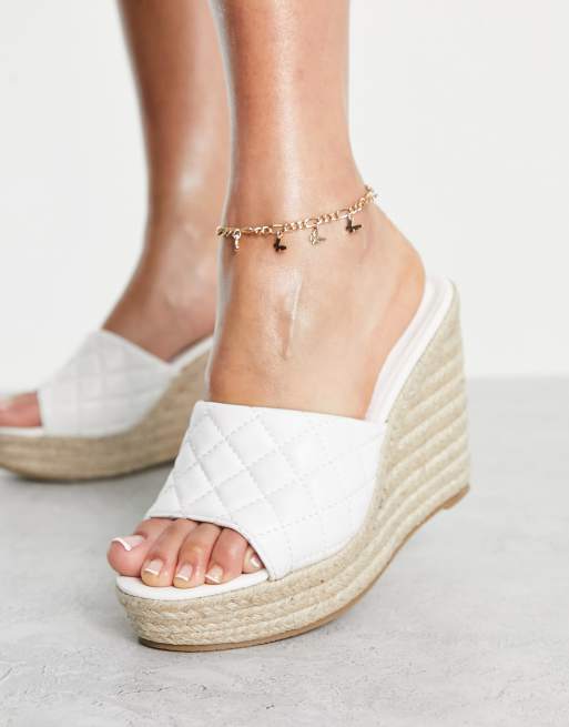 Glamorous Doorgestikte espadrille sandalen met sleehak in wit