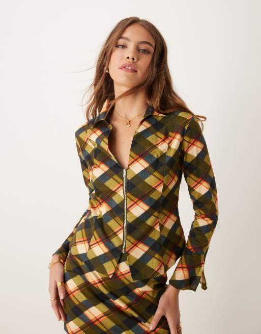 Glamorous – Dopasowana usztywniana koszula w kratkę tartan w kolorze czerwonym i khaki, część zestawu