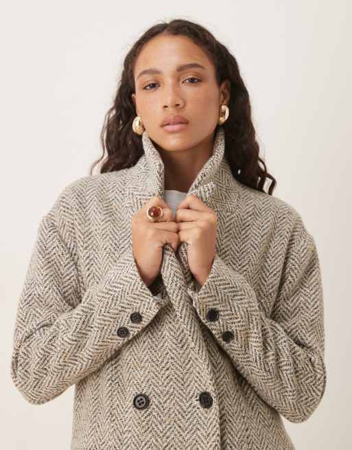 Glamorous – Dopasowany szary płaszcz oversize w jodełkę, 2 z 4