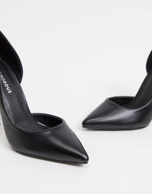 GLAM100 Block Heel Dorsay Pump in Black Patent