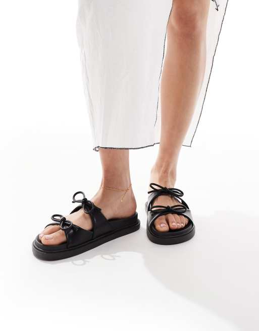 Glamorous double bow footbed sandals in black, 3 of 4
