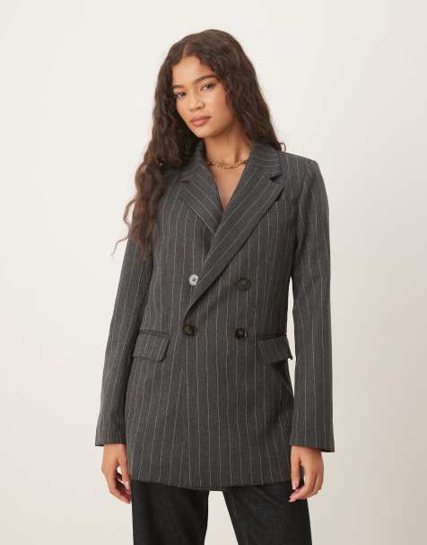 Glamorous Double Breasted Blazer in dark grey pinstripe
