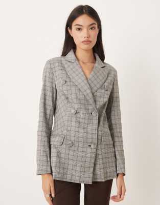 Glamorous Double Breasted Blazer in grey multi plaid