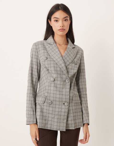 Glamorous Double Breasted Blazer in grey multi plaid