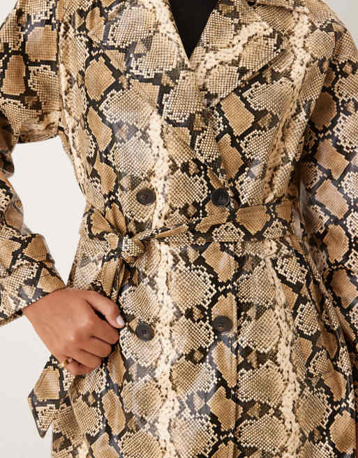 Glamorous double breasted trench coat in beige snakeskin ASOS