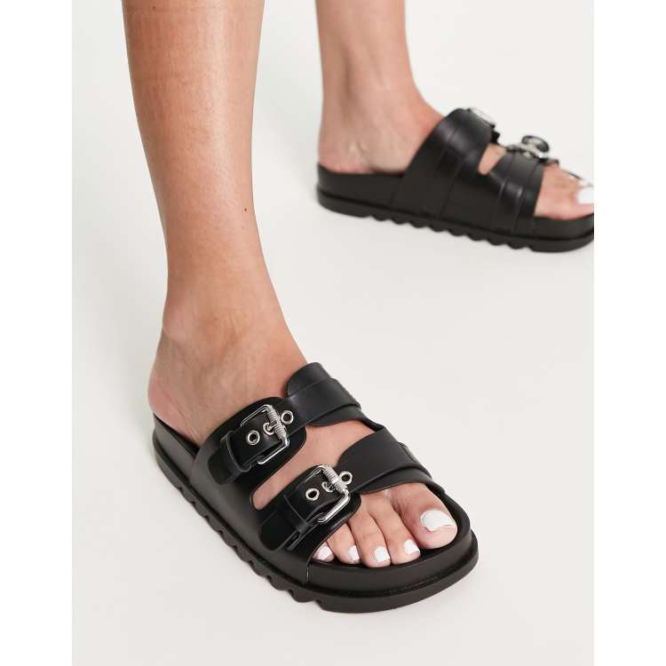 Black slides with buckle new arrivals