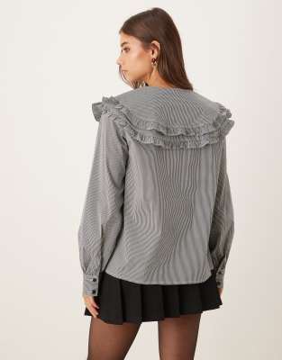 Glamorous Double Layer Collar Button Down Shirt In Gray