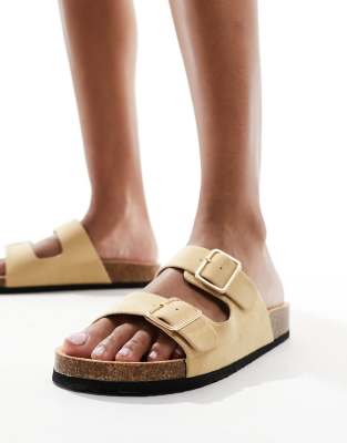 double strap footbed sandals in taupe-Neutral