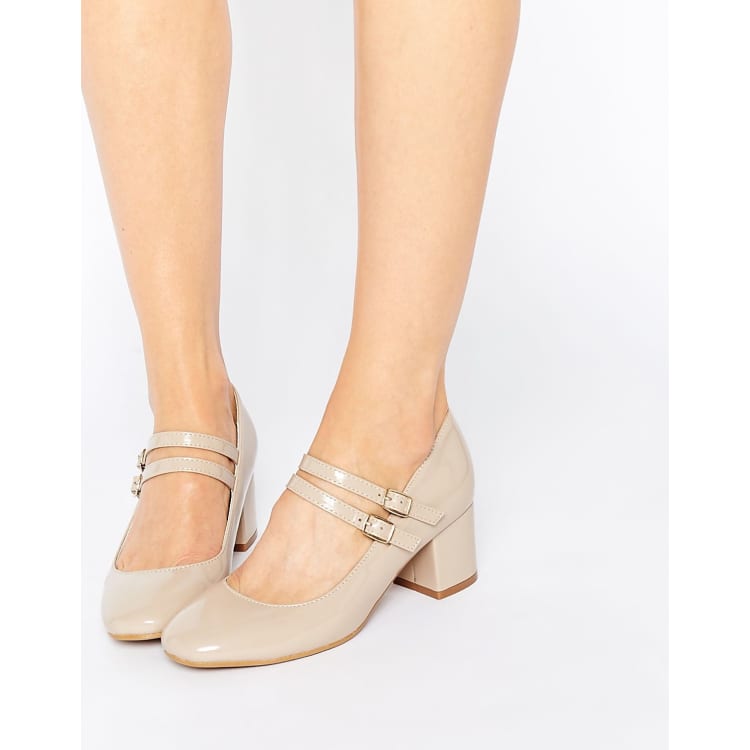 White Multi Strap Block Heel Mary Jane Shoes