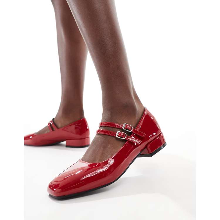 Red Mary Patent Leather Mary Janes Womens Glamorous Double Strap