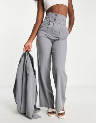 Unique21 Petite high waisted tailored pants in grey (part of a set)