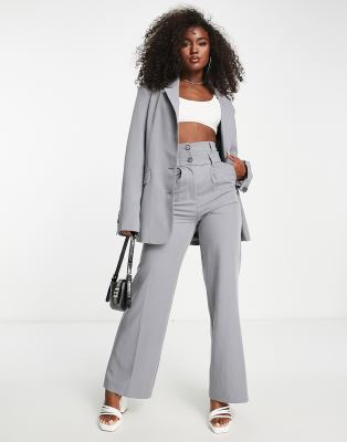 Glamorous double waist wide leg tailored trousers in icy grey co-ord