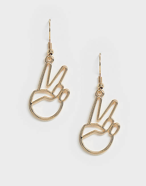 Glamorous drop earrings with cut out peace sign charm