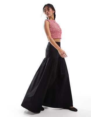 Glamorous drop hem black poplin maxi skirt