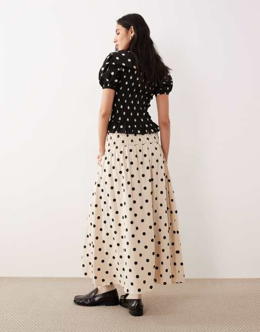 Glamorous drop waist cream base black polka dot skirt (Part of a set), 5 of 5