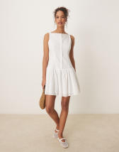 Glamorous drop waist eyelet mini dress in white