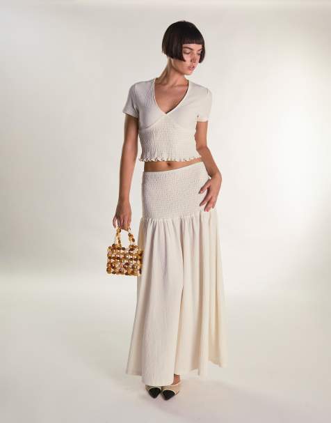 Glamorous Drop waist maxi skirt in cream crinkle - view 1