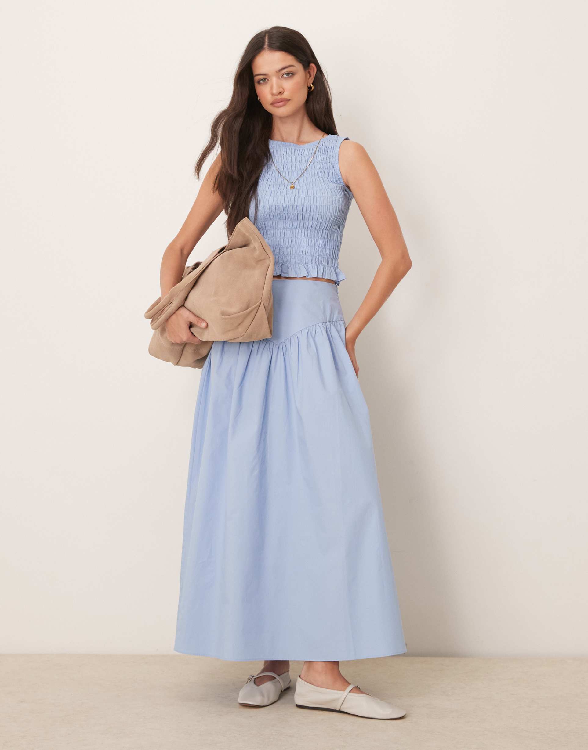 glamorous drop waist midaxi skirt in blue