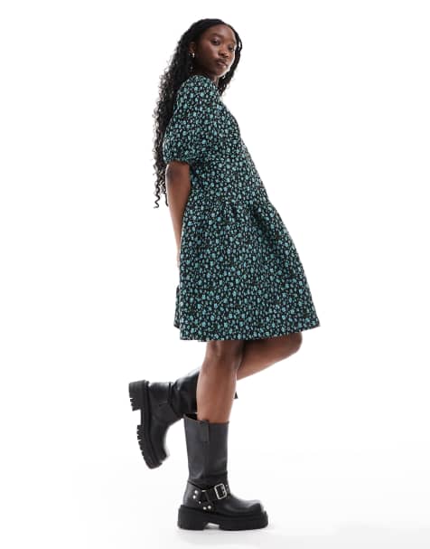 Glamorous drop waist mini smock dress in blue floral jaquard - view 1