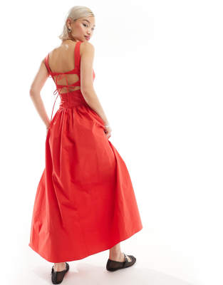 Glamorous drop waist square neck full skirt maxi dress in red