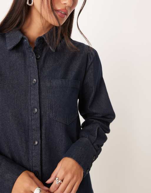 Glamorous dropped waist pleated mini denim dress in blue indigo, 3 of 4