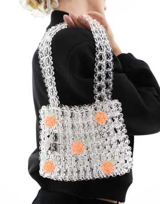 Glamorous - Durchsichtige Handtasche mit Perlenbesatz und Orangendetails