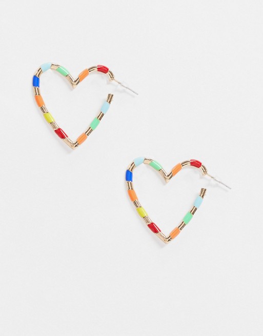 Glamorous earrings in multi colour heart hoop
